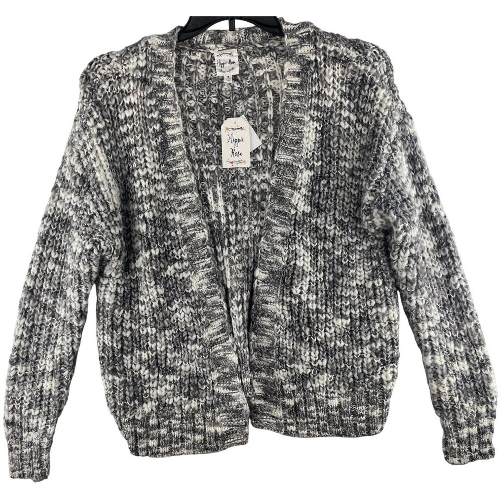 Hippie Rose White Gray Combo Knit Cardigan Sweater Small